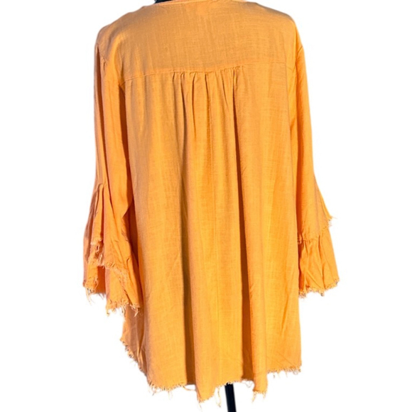 Women's Umgee Orange Ruffle Sleeve Blouse with frayed hem XL - Picture 5 of 11